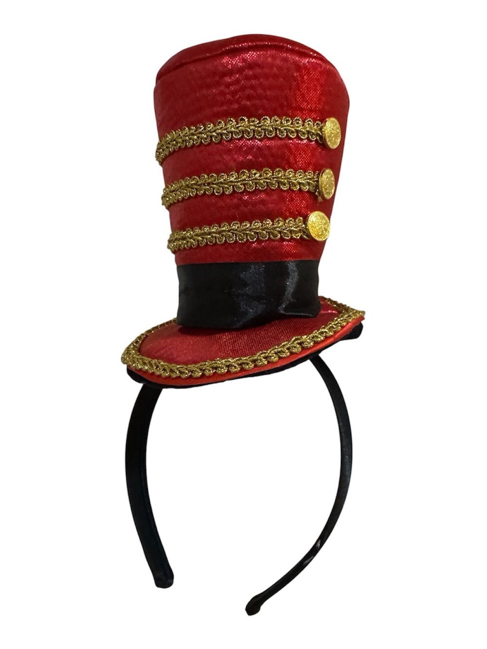 Red Mini Top Hat Headband with Gold Trim - Accessories